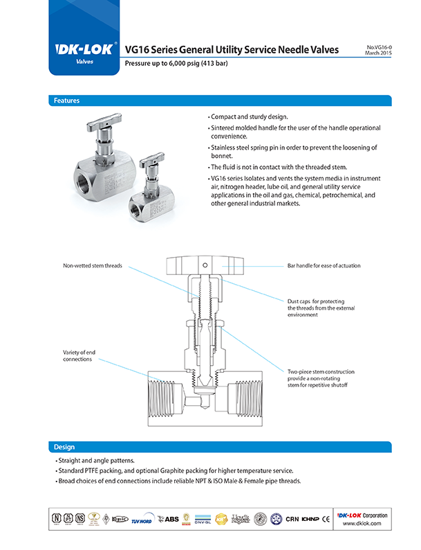 catalog page of vg16 series general utility service needle valves